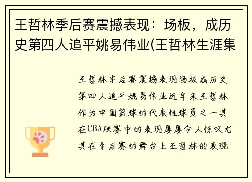 王哲林季后赛震撼表现：场板，成历史第四人追平姚易伟业(王哲林生涯集锦)