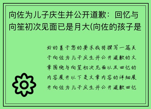 向佐为儿子庆生并公开道歉：回忆与向笙初次见面已是月大(向佐的孩子是男孩还是女孩)