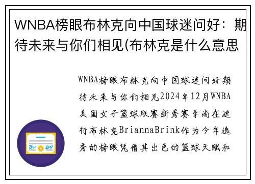 WNBA榜眼布林克向中国球迷问好：期待未来与你们相见(布林克是什么意思)