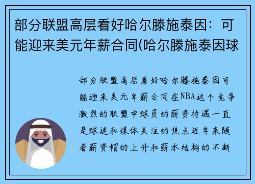 部分联盟高层看好哈尔滕施泰因：可能迎来美元年薪合同(哈尔滕施泰因球探报告)
