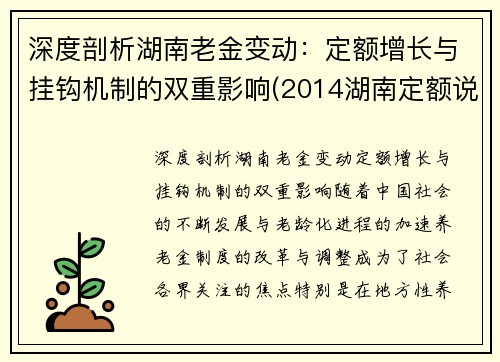 深度剖析湖南老金变动：定额增长与挂钩机制的双重影响(2014湖南定额说明及计算规则)